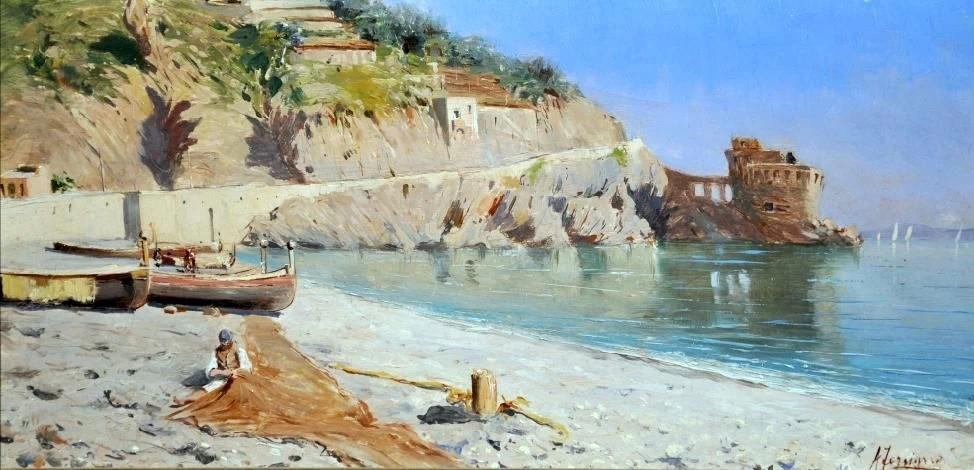 Pescatore che sistema le reti